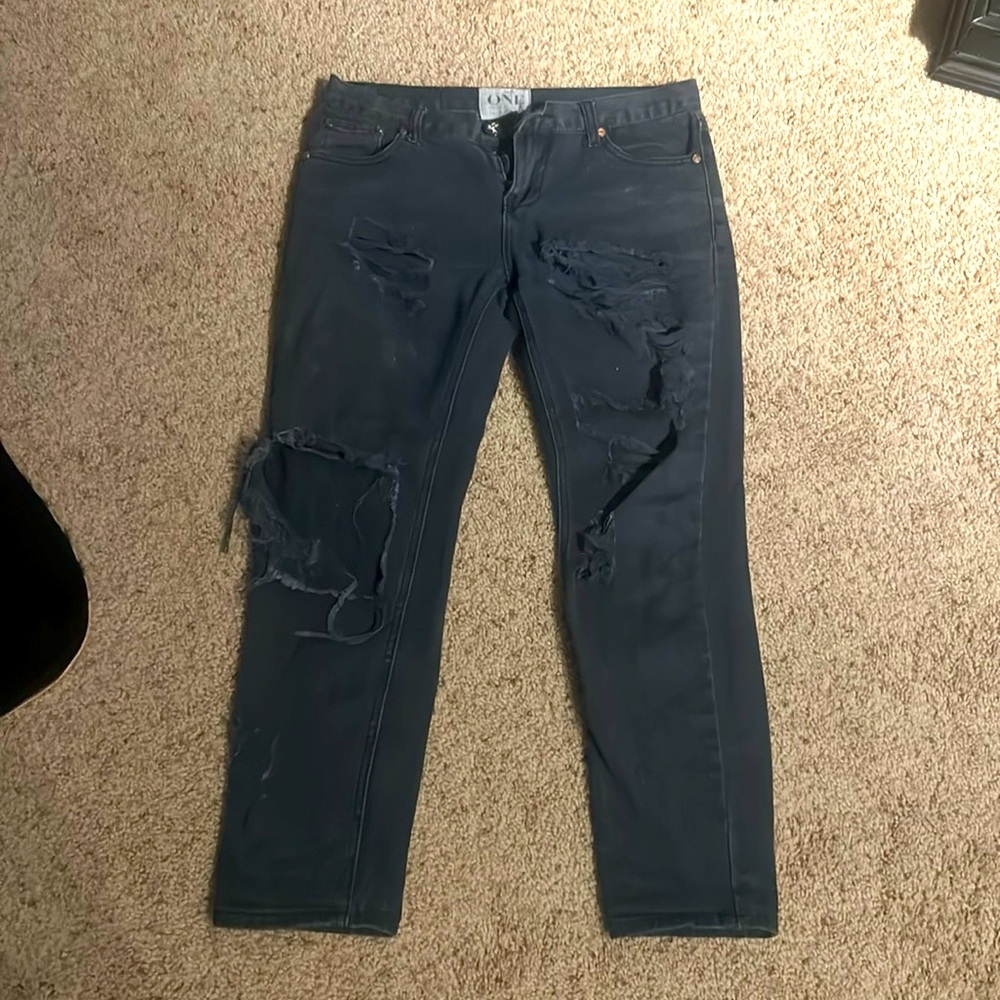 One Teaspoon One Awesome Baggies destroyed faded black denim jeans - Picture 3 of 8